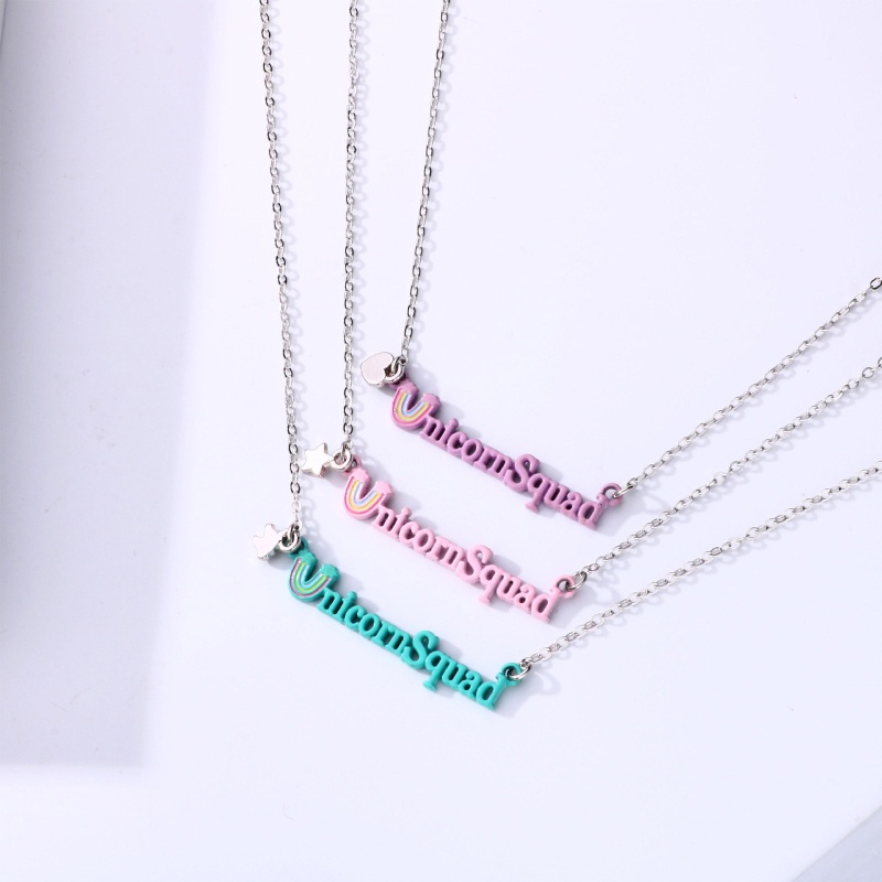 Flgo Set 3 Vòng cổ Tình Bạn Mặt Hình Kỳ Lân Màu Sắc Cầu Vồng