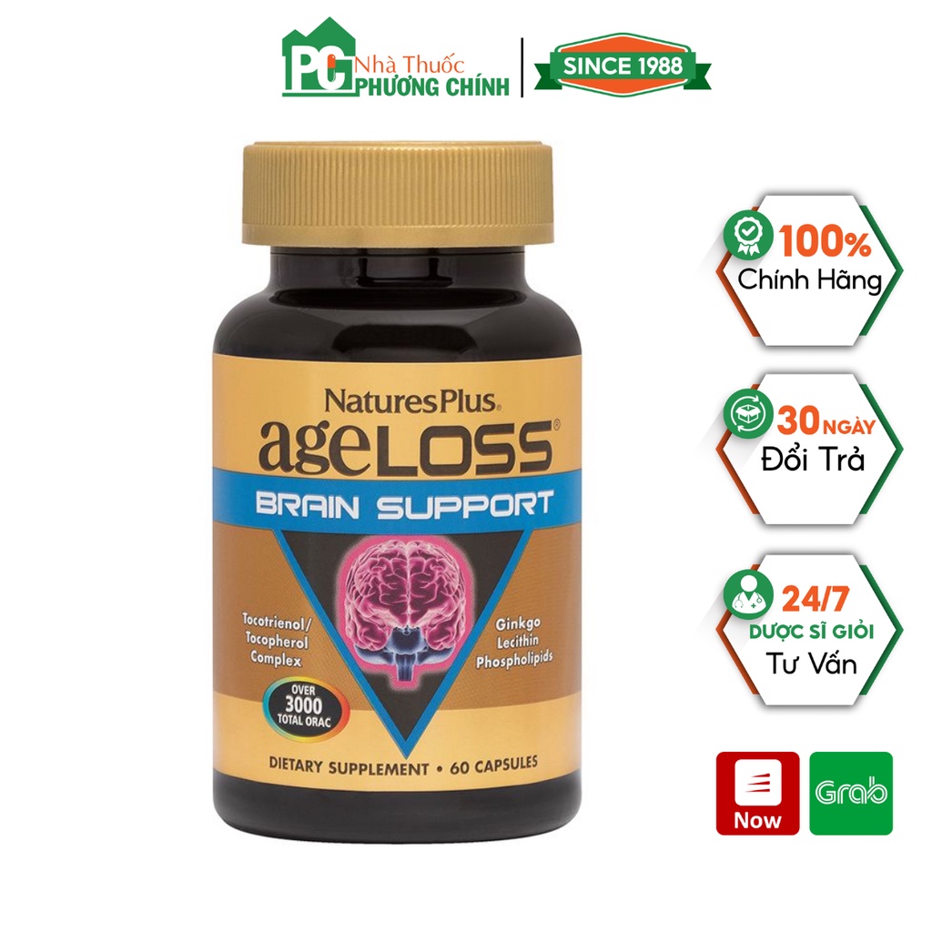 Viên Uống Bổ Não Nature's Plus Ageloss Brain Support Giúp Cải Thiện Trí Nhớ, Giảm Căn Thẳng, Hoạt Huyết Dưỡng Não