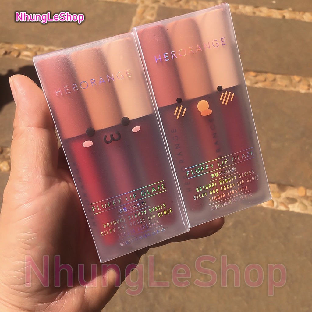 Son Kem Lì HERORANGE ⚡Chuẩn Nội Địa⚡ Set 3 Son Trái Tim Mềm Mịn Môi