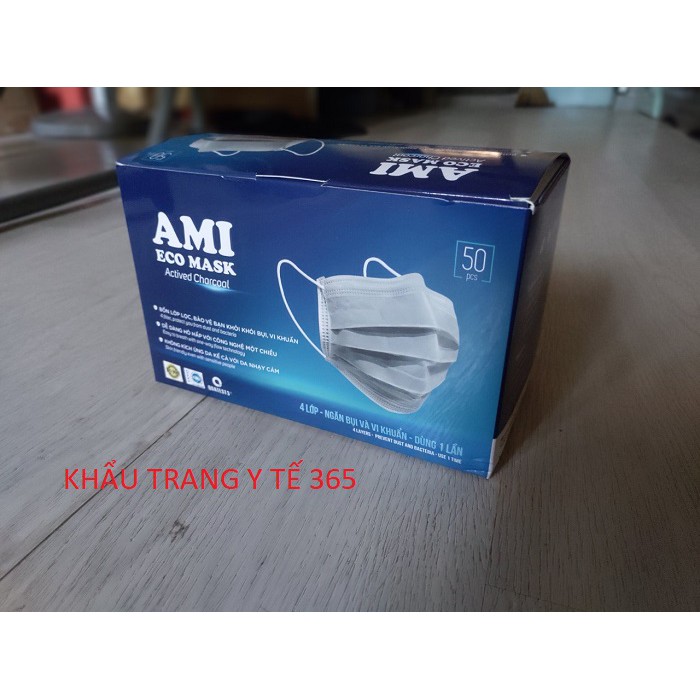 Hộp 50 chiếc Khẩu Trang Y Tế AMI Mầu Xám 4 lớp,Than Hoạt Tính Kháng Khuẩn (hộp 50 chiếc)1xám