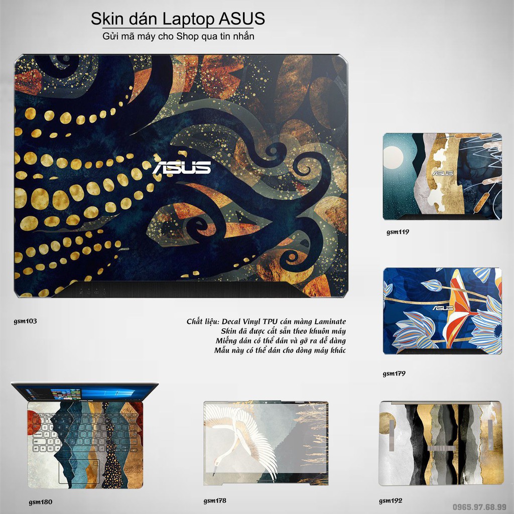 Skin dán Laptop Asus in hình sơn mài (inbox mã máy cho Shop)