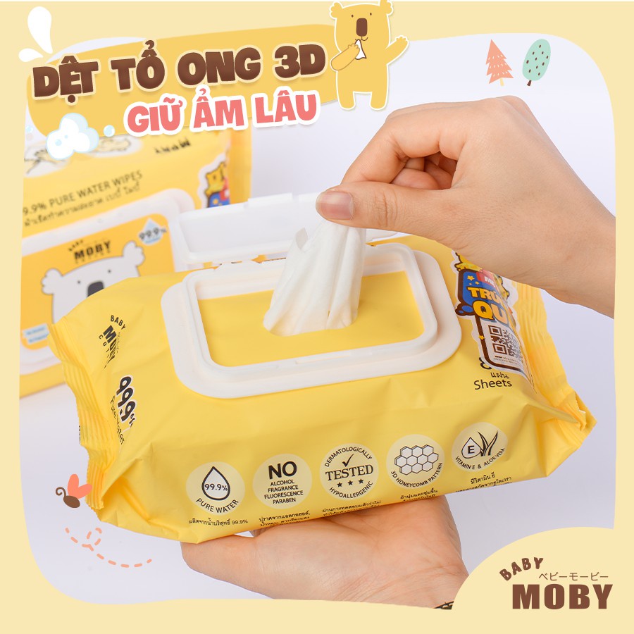 Khăn ướt cho bé MOBY BABY 80c với 99% nước tinh khiết dưỡng ẩm cho da - Monnie Kids