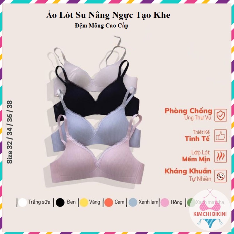 áo lót nữ tạo khe nâng ngực không gọng KIMCHIBIKINI bra cotton đệm mỏng mút dày cúp ngang cao cấp gợi cảm sexy AL021