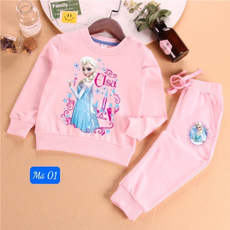 sẵn bộ thu đông dài tay bé gái hình Elsa siêu đẹp(size đại nha các mon)