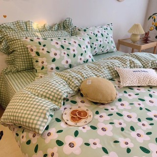 Bộ Chăn Ga Gối Cotton Poly hoa xanh