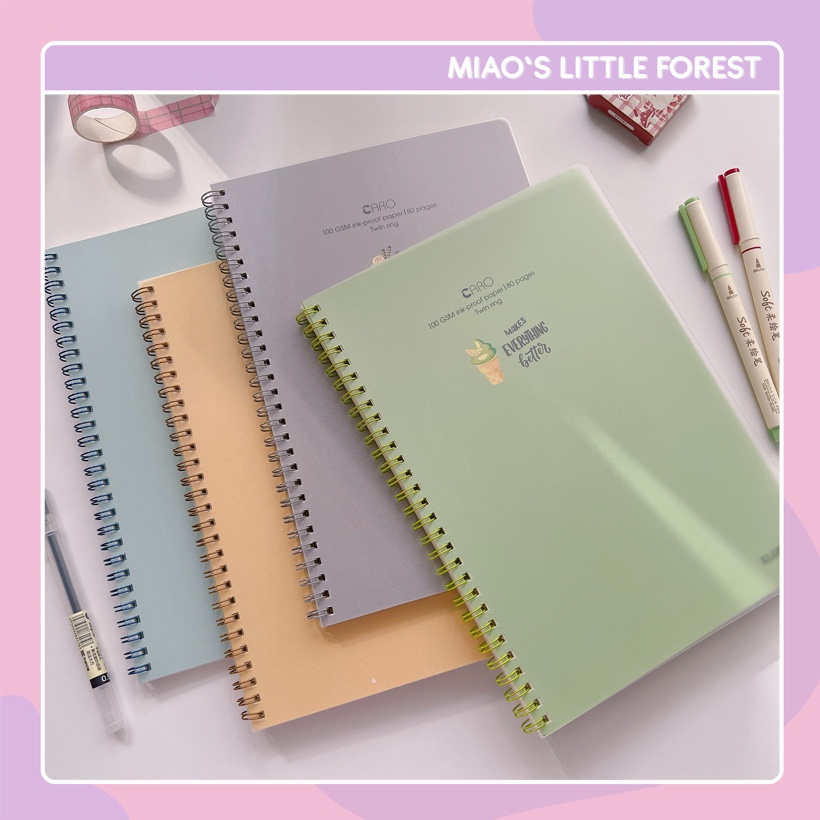 Sổ Klong B5 bìa nhựa gáy lò xo kép giấy caro kẻ ngang 80 120 trang sổ tay journal take note MIAO'S LITTLE FOREST