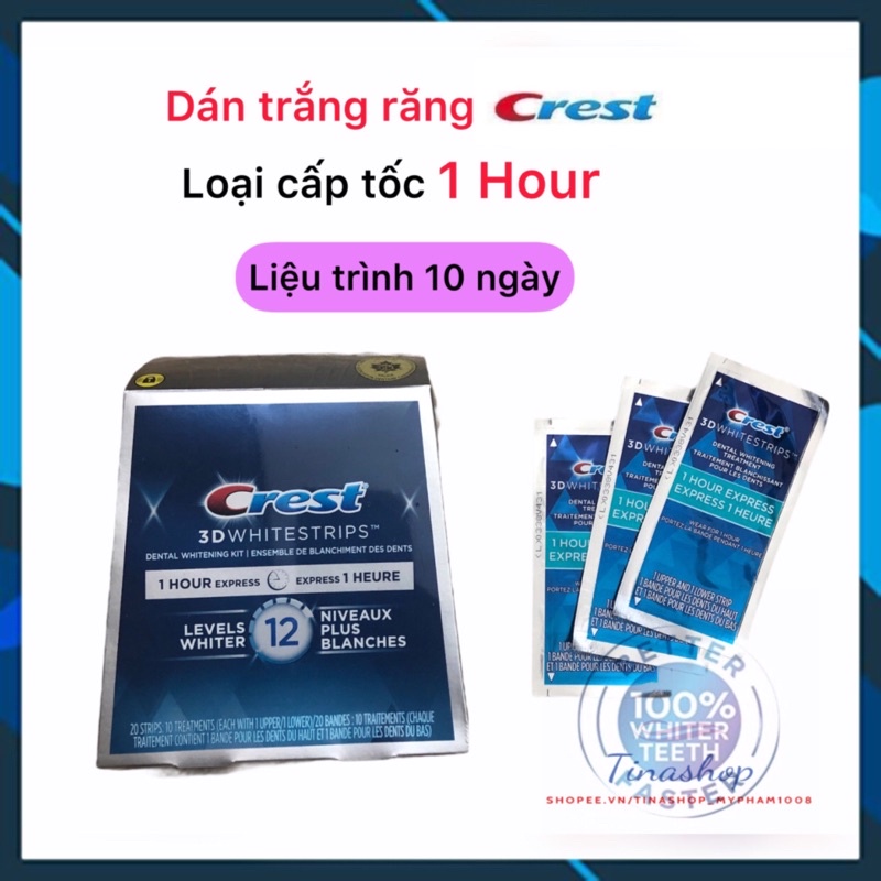 Full box 7 ngày Cấp tốc dán trắng răng crest 1 Hour Express