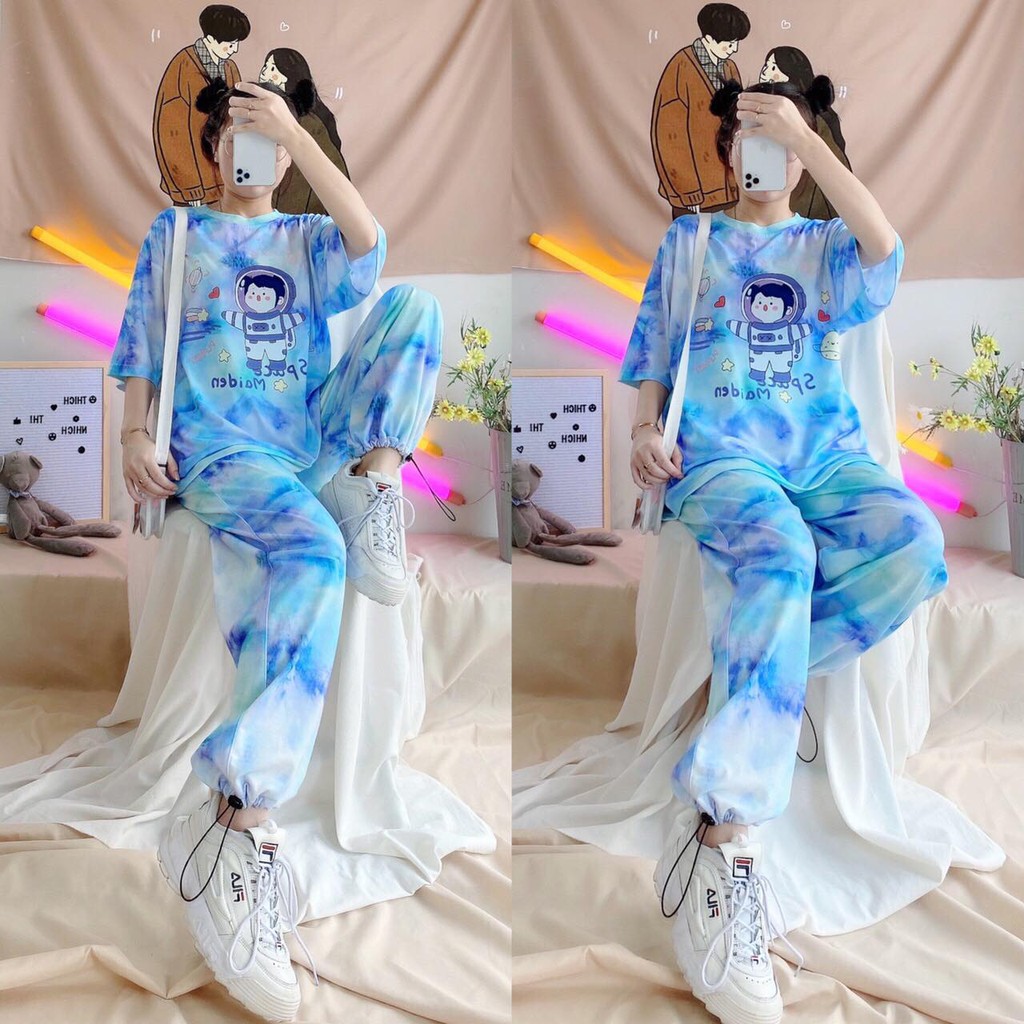 UNISEX - SET UNISEX - SET QUẦN ÁO ULZZANG - TIE DYE TEE - QUẦN LOANG MÀU ỐNG RỘNG - ÁO LOANG MÀU ULZANG