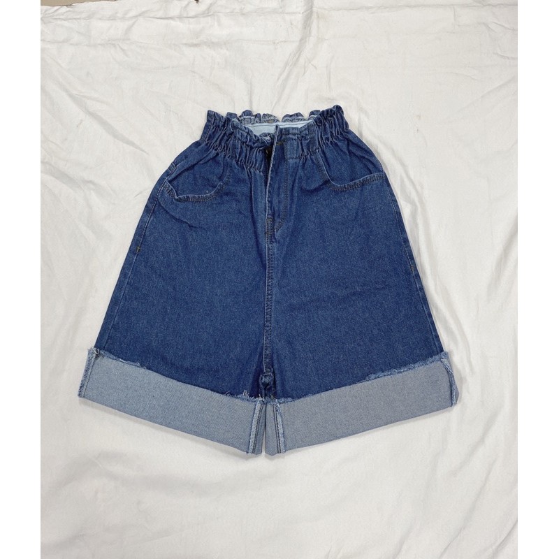 [3màu 55-95kg] Quần Short Ngố Ống Rộng Lưng Thun Cạp Cao  - Quần Đùi Jean Không Giãn