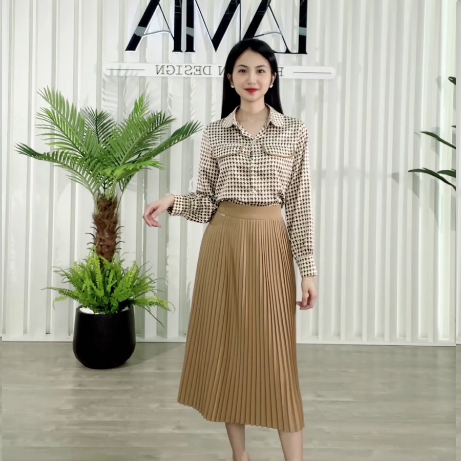 Áo sơ mi nữ màu nâu tây thắt nơ tròn SM257 Lamia Design