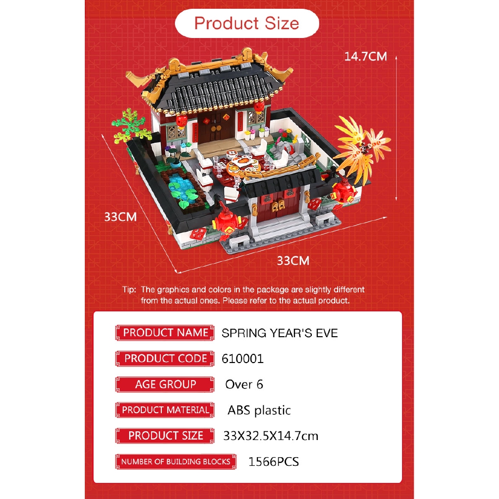 610001 Chinese Building Series New Year's Dinner Set Building Blocks Brick Compatible Lego CITY Friends Toys Funny Gifts