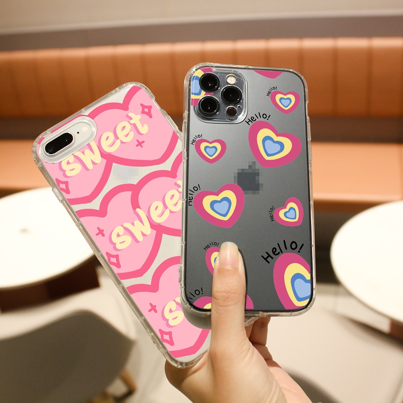 Ốp lưng iphone Ốp điện thoại Suntaiho TPU trong suốt họa tiết trái tim ngọt ngào cho IPhone 13 12 11 Pro Max X Xs Max XR 8 7 6 6S Plus