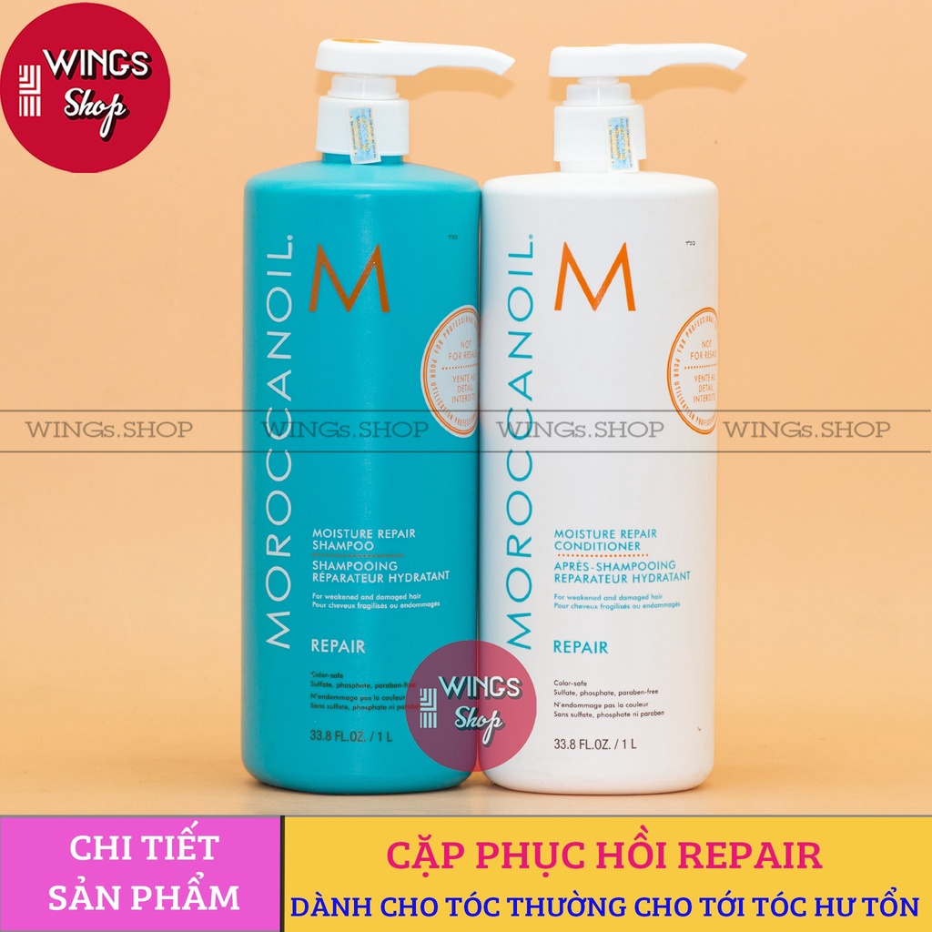 Cặp dầu gội xả Moroccanoil phục hồi, dưỡng ẩm, siêu mềm mượt 1000ML | Wings shop