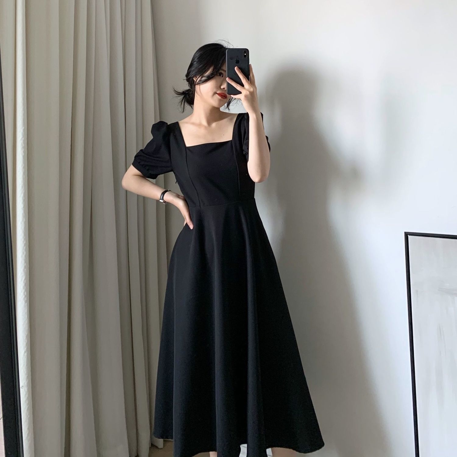 Đầm Nữ Tay Phồng Cổ Vuông Phong Cách Retro | BigBuy360 - bigbuy360.vn
