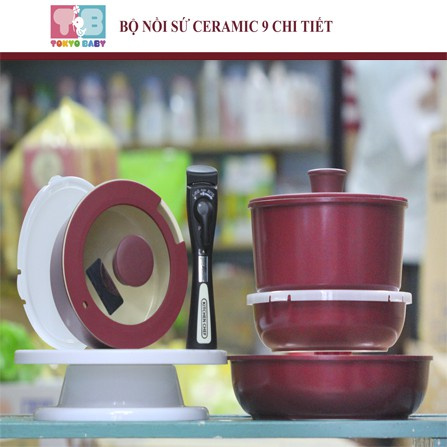 BỘ NỒI CERAMIC IRISH OYAMA 9 CHI TIẾT MÀU ĐỎ