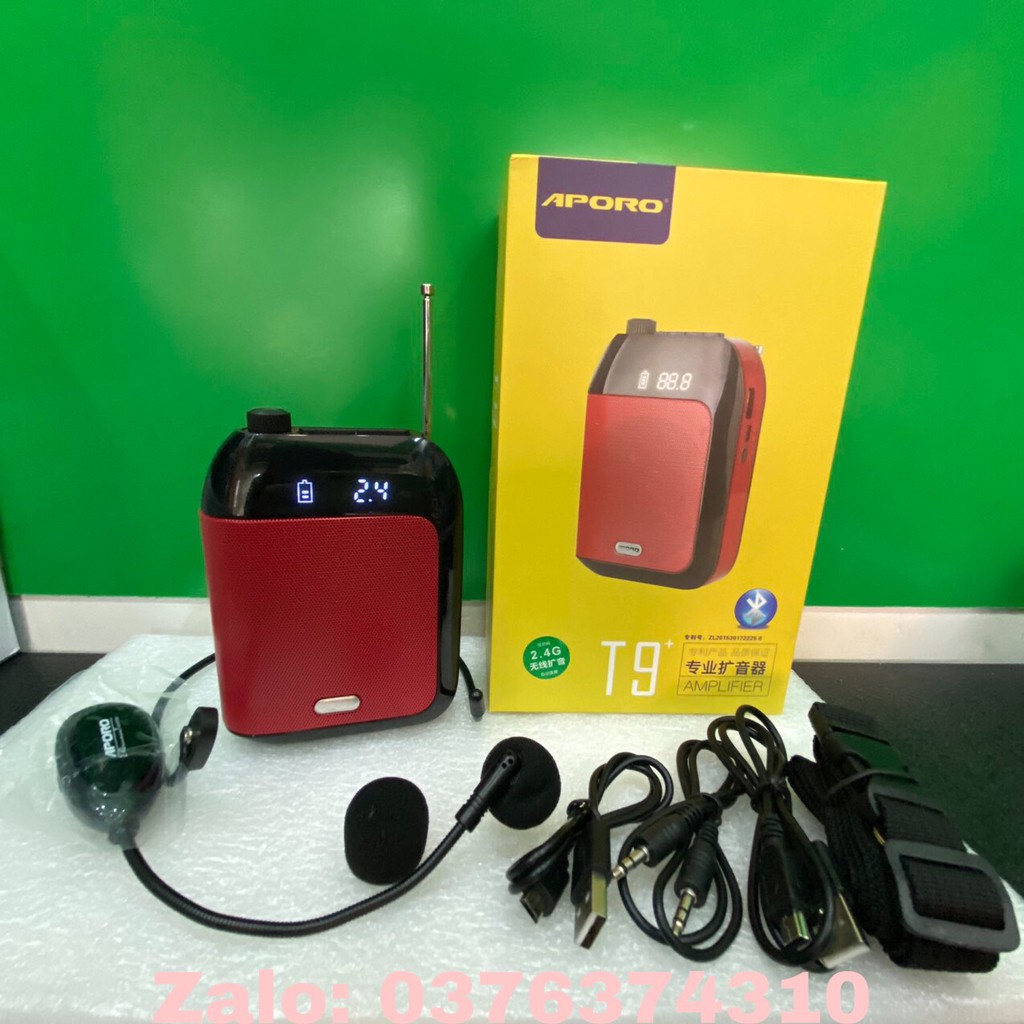 Máy trợ giảng không dây cao cấp Mỹ Aporo T9 2.4G Wireless - Kèm theo: 1 Micro ko dây + 1 Micro có dây cài tai + 1 Micro