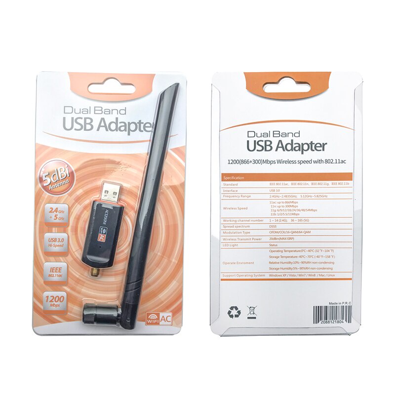 Usb WiFi Không Dây 1200Mbps 2.4/5Ghz Với Ăng Ten 802.11AC Tốc Độ Cao USB 3.0