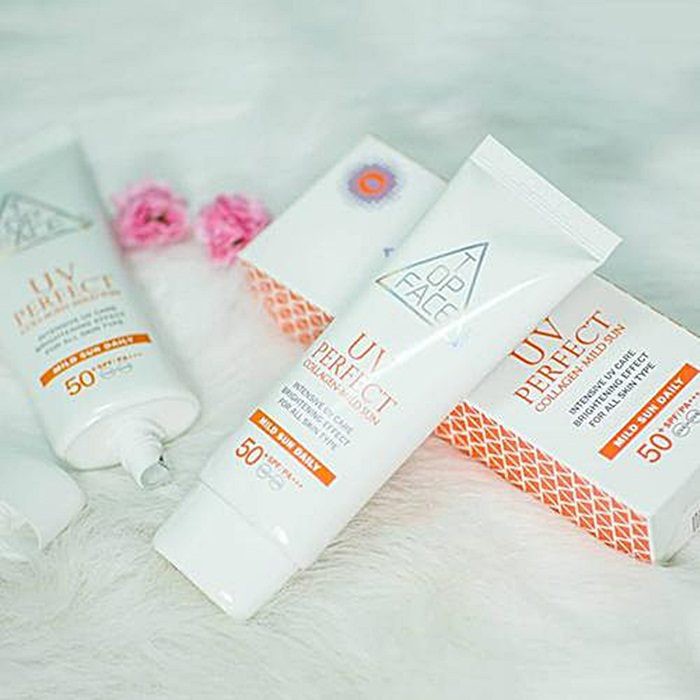 Kem chống nắng TOP FACE UV PERFECT Collagen - Mild Sun SPF+50/PA+++ Hàn Quốc 70ml | BigBuy360 - bigbuy360.vn