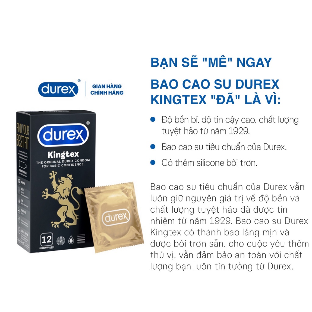 Bao cao su size nhỏ 49mm Durex Kingtex hộp 3 bao-The Love Store