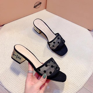 Guốc Đen Nữ Chấm Bi Siêu Dễ Thương - Cao 5 phân.