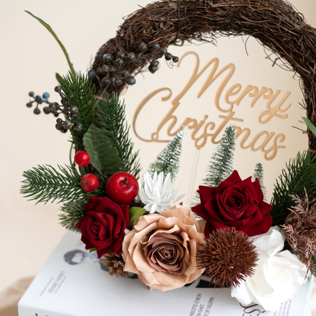 Vòng hoa treo cửa đẹp - vòng hoa trang trí giáng sinh noel nổi bật phong cách Hàn Quốc mang thương hiệu BÔNG BY CATT