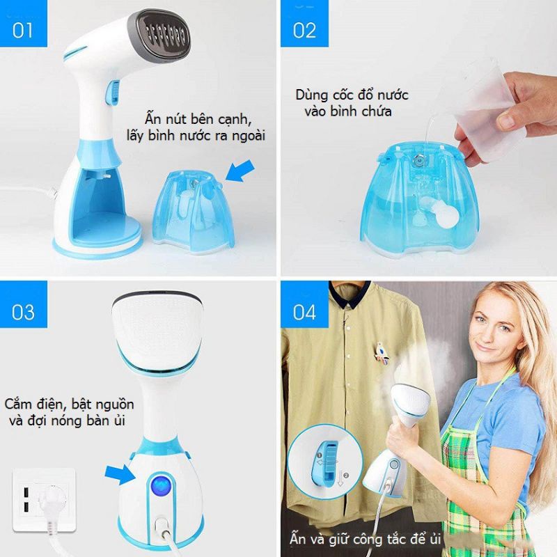Bàn Là Hơi Nước Cầm Tay Cao Cấp TEKKIN TI-801 Dung Tích Lớn 280ml Công Suất 1500W Hàng Chính Hãng
