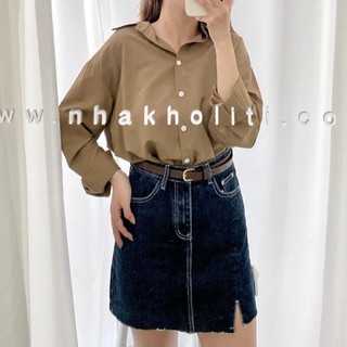 Chân váy mini jean chạy chỉ xẻ trước kèm nịt - V663