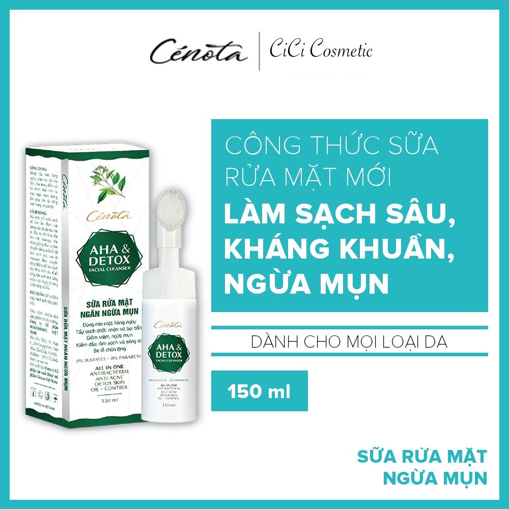 Sữa rửa mặt AHA Detox 150ml, sữa rửa mặt giúp tạo bọt, kiềm dầu