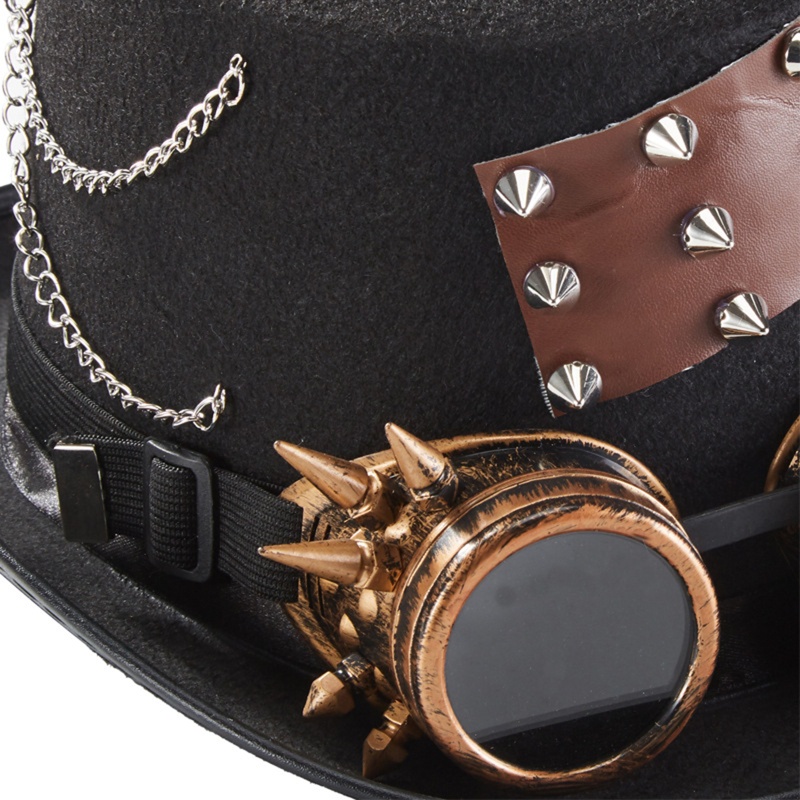 Xiangbao Mũ Jazz Steampunk Đính Đinh Tán Dây Xích Gắn Kính Mắt Trang Trí Tiệc Lễ Hội