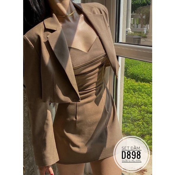 Set big size váy dây và áo khoác vest từ 60kg-90kg