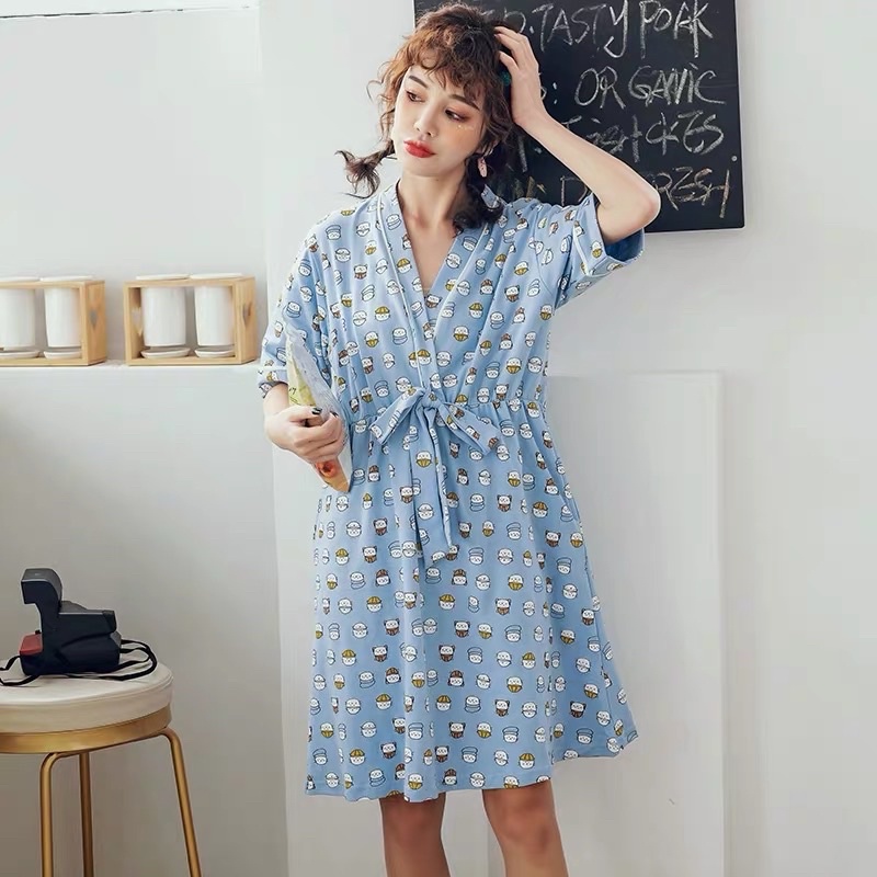 Đầm Mặc Nhà Nơ Xanh