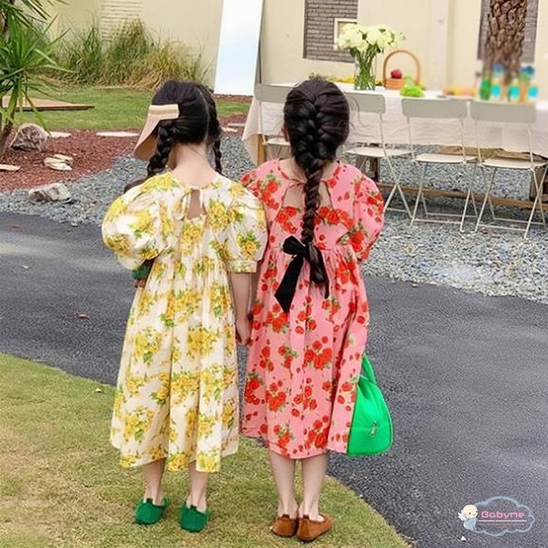 Đầm Công Chúa Tay Phồng Ngắn In Hoa Thời Trang Mùa Hè Cho Bé Gái