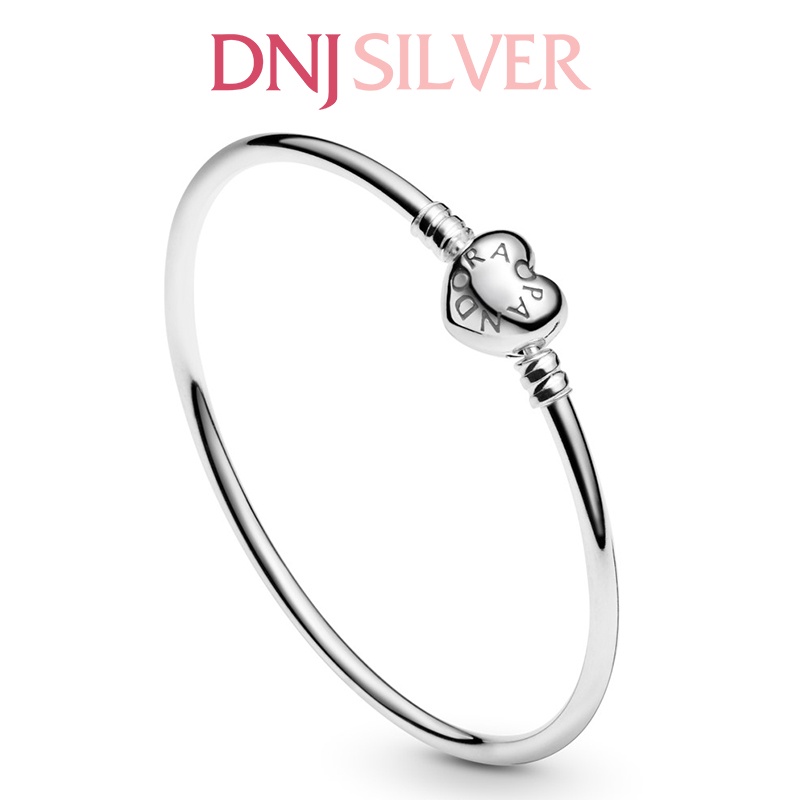 Vòng tay bạc 925 cao cấp - Mẫu vòng Heart Clasp Bangle, có thể mix thêm hạt charm vào vòng theo ý thích