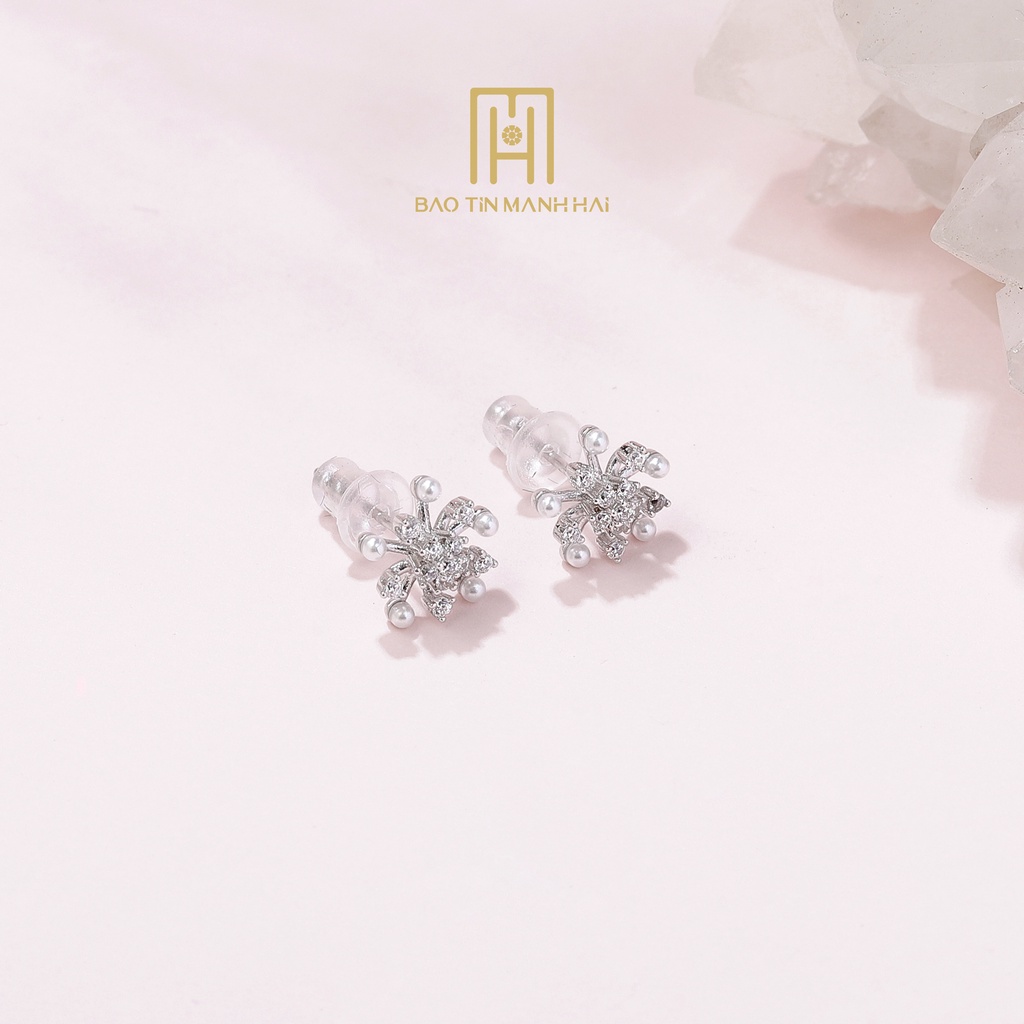 Bông tai Bạc 925 Ý xi kiểu nụ hình hoa đính ngọc gắn đá cao cấp phong cách Hàn Quốc BTB13 Bảo Tín Mạnh Hải