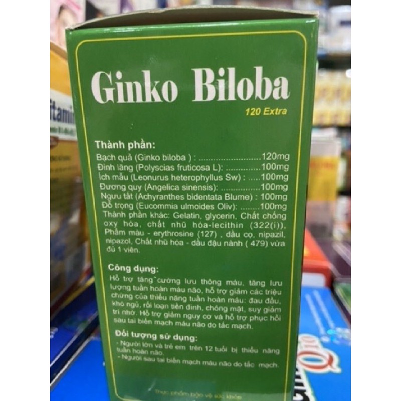 GINKO BILOBA 120MG Vinaphar -  Hộp 100 viên - tăng cường lưu thống máu, tăng lưu lượng tuần hoàn máu não