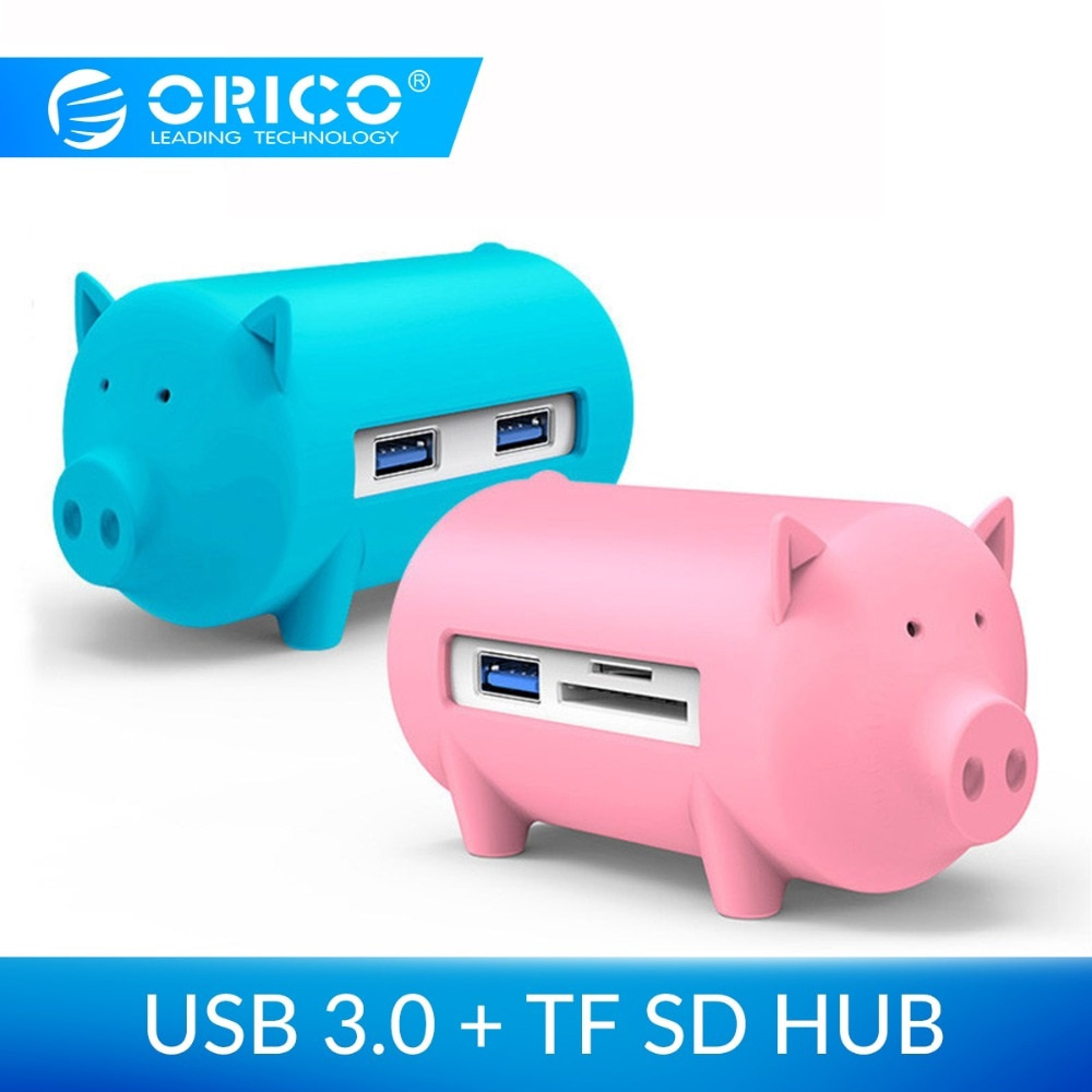 Orico Bộ Chia 4 Cổng Usb 3.0 Otg Hub Hỗ Trợ Thẻ Tf Sd Cho Macbook Air Laptop Pc Usb3.0 Hub (H4018-U3)