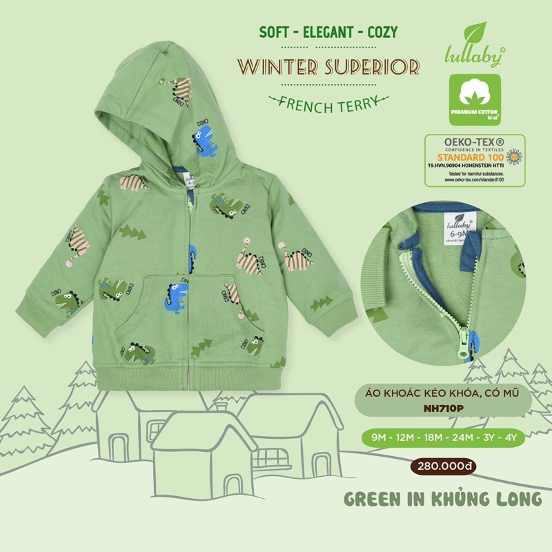 LULLABY - Áo khoác kéo khóa, có mũ French Terry/Nỉ da cá NH710P - New Arrival AW 2021