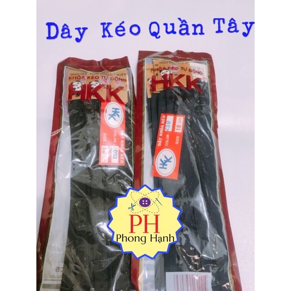 Dây Kéo quần Tây HKK  18cm - 1 bịch 12 sợi