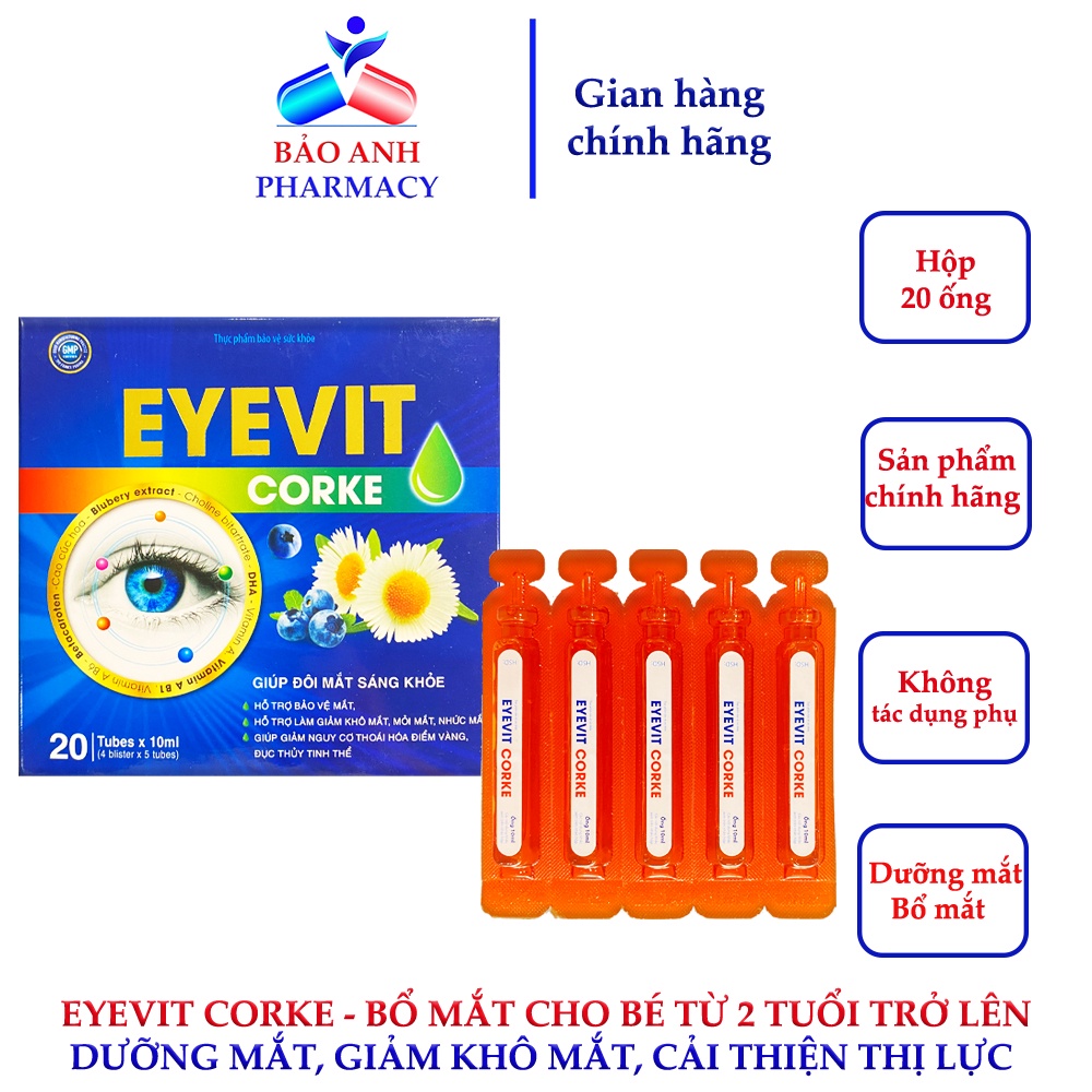 Bổ mắt trẻ em dạng ống EYEVIT CORKE giúp đôi mắt sáng khỏe, cải thiện tình trạng khô mắt, mỏi mắt, cận thị – Hộp 20 ống