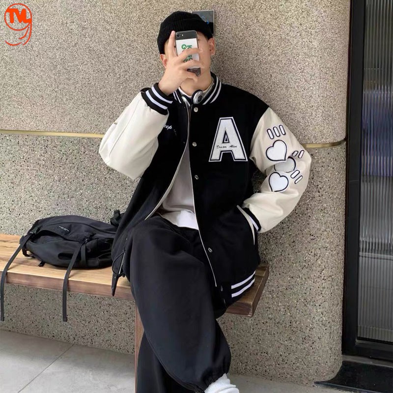 Áo khoác nữ TVL1999, Áo Bomber nỉ chất liệu  dày dặn In chữ A phối tay trắng from rộng Unisex cho cả nam và nữ.