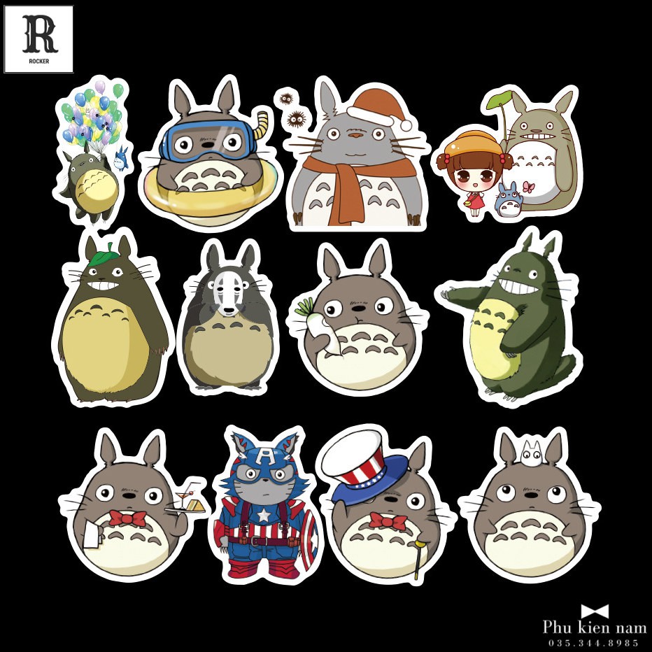 Sticker PVC Totoro 50 Hình ST091 - Stickers Chống nước Dán Mũ bảo hiểm Vali Laptop Điện thoại Dán xe