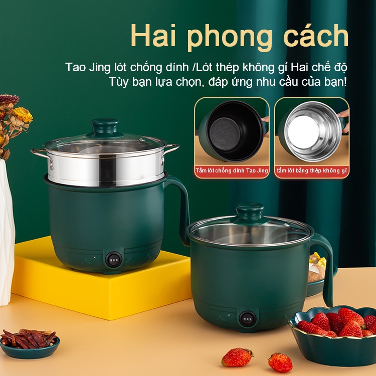 Nồi Lẩu Điện Mini, Nấu Mì 2 Tầng Kèm Giá Hấp Đa Năng Nướng, Luộc Nồi Đa Năng Nấu Cơm Có Tay Cầm  -Hạn bảo hành 3 tháng