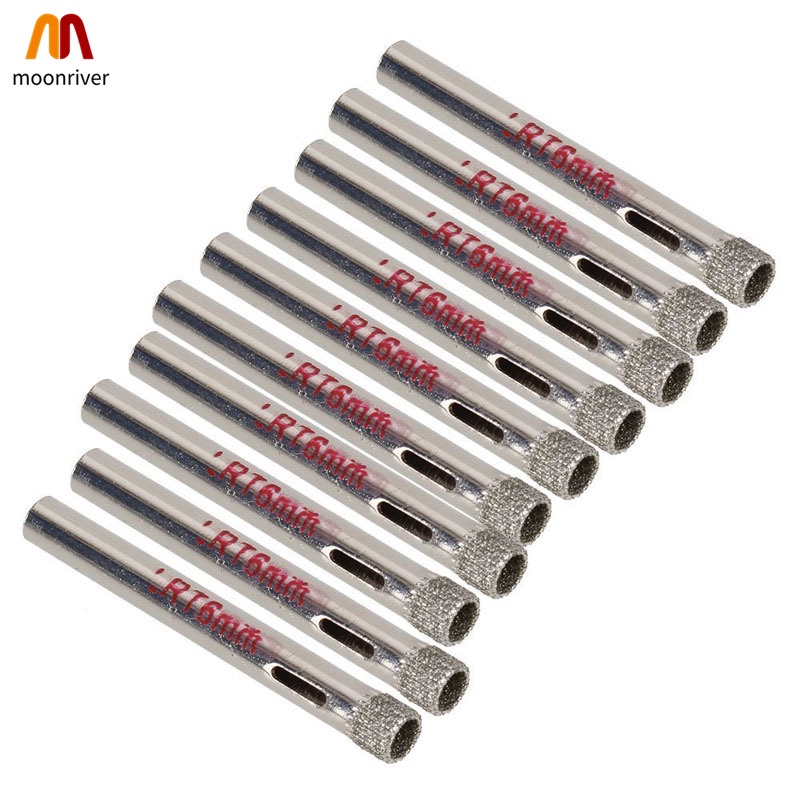 Set 10 đầu mũi khoan tráng kim cương ngói gốm lỗ thủy tinh cưa bạc 6mm