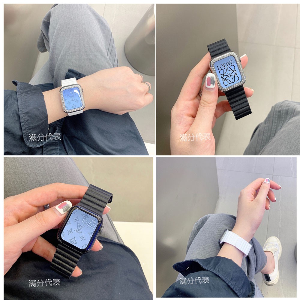 Set 12 Dây Đeo Bằng Da Cho Đồng Hồ Apple Watch Series 5 4 6 3 2 Se 42mm 38mm