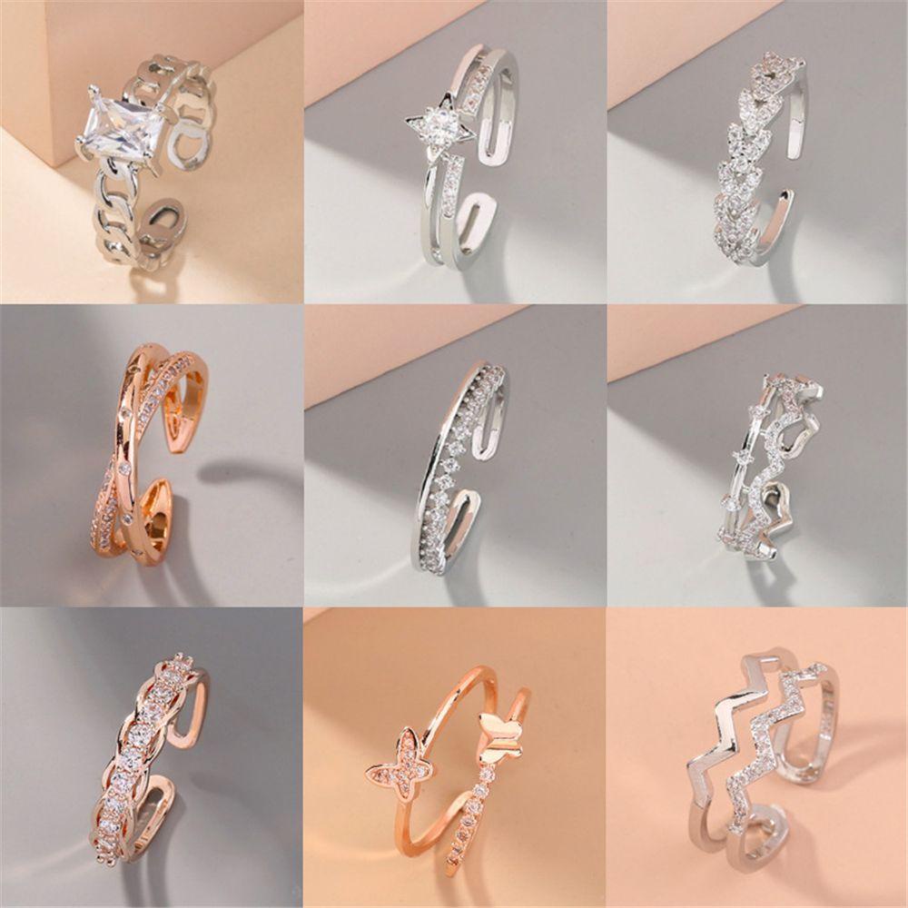 Nhẫn Hở Mạ Bạc Khắc Chữ EUTUS Phong Cách Vintage|Nhẫn Đính Đá Zircon Có Thể Điều Chỉnh Kích Cỡ
