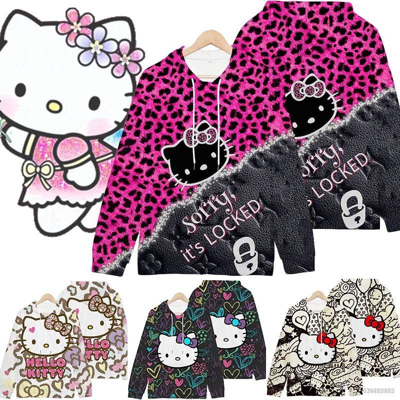 Áo Hoodie Tay Dài Dáng Rộng In Hình Hello Kitty Chất Lượng Cao Size S-3XL