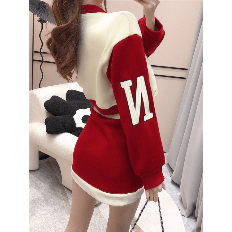 Bộ Nỉ Nữ Kiểu Bóng Chày Áo Croptop Thêu Chữ G Kết Hợp Chân Váy Ngắn Thời Trang Phong Cách Hot Girl NEW UNISEX