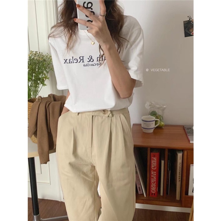 Áo thun chữ vintage phom rộng unisex phong cách đường phố dành cho nam và nữ có ảnh thật