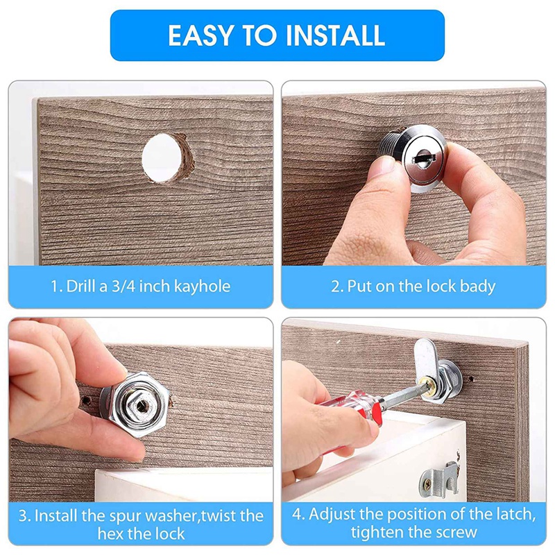 16 Pieces 5/8 Inch Zinc Alloy Drawer Lock File Cylinder Lock Keyed