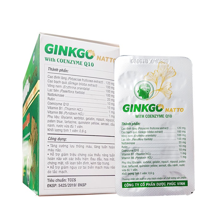 GINKGO NATTO WITH COENZYM Q10 - BẠCH QUẢ - ĐINH LĂNG - VÔNG NEM - LẠC TIÊN - Hộp 100 viên - Phúc Vinh